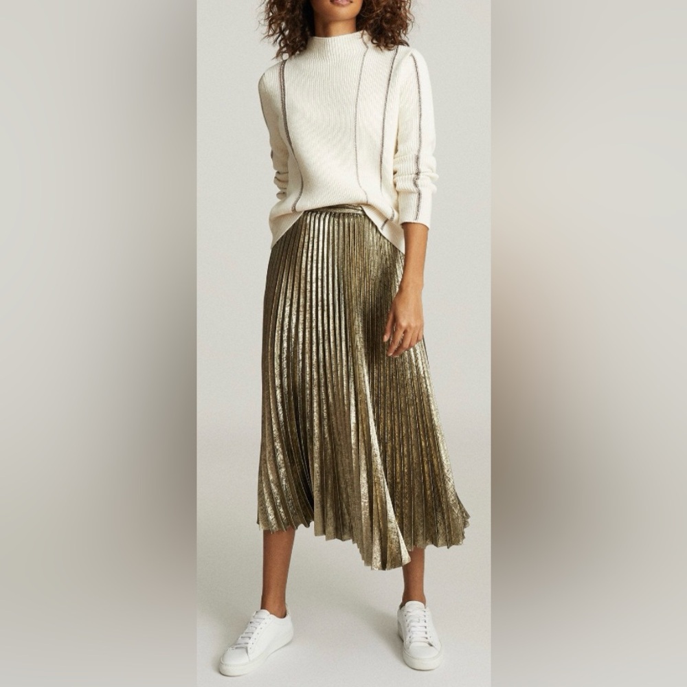 Reiss Gemma Metallic Pleated Skirt